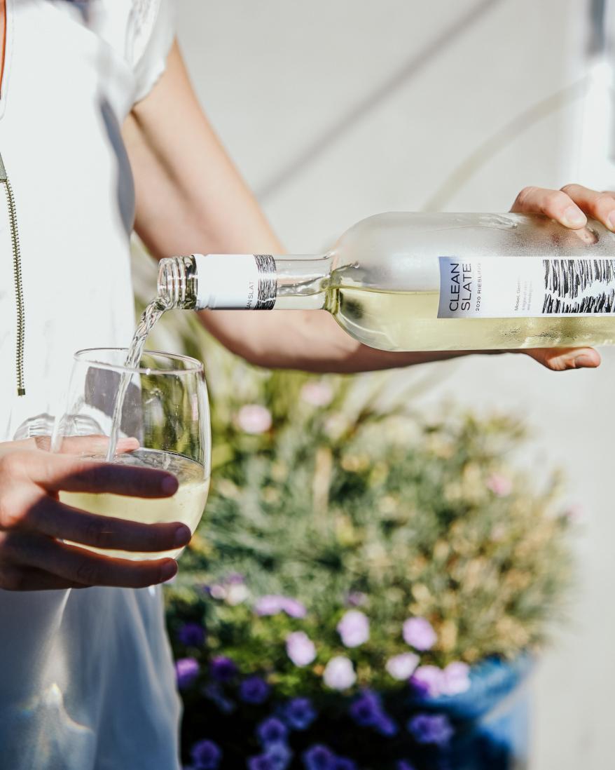 Clean Slate wine being poured into glass